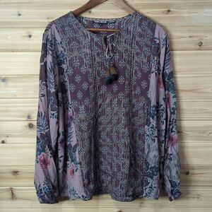 Tolani Collection Top Womens Large Multicolor Boho Long Sleeve Blouse